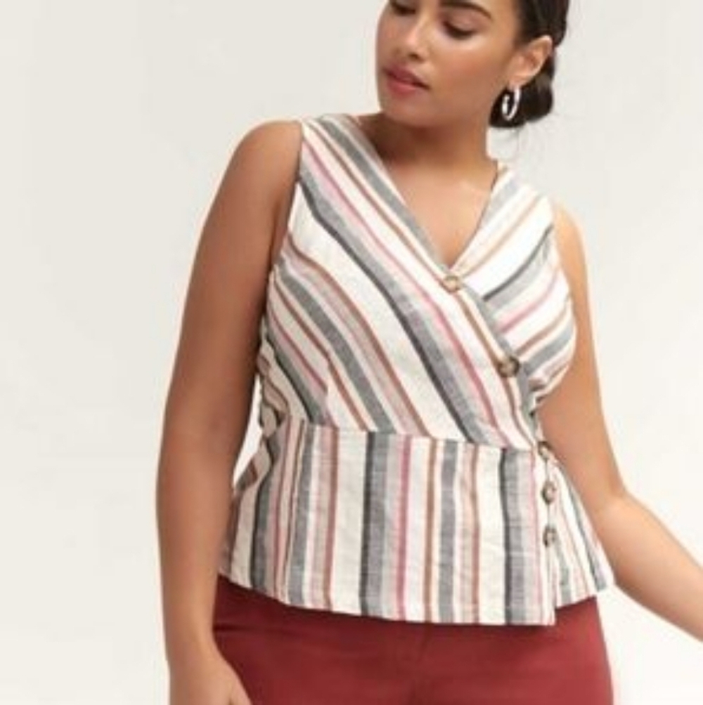 Ricki's Pink and Gray Striped Wrap Blouse, Size XL